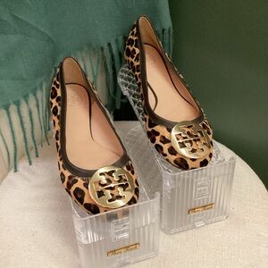 Tory Burch Leopard Print calf hair ballet Flats with Gold Accent